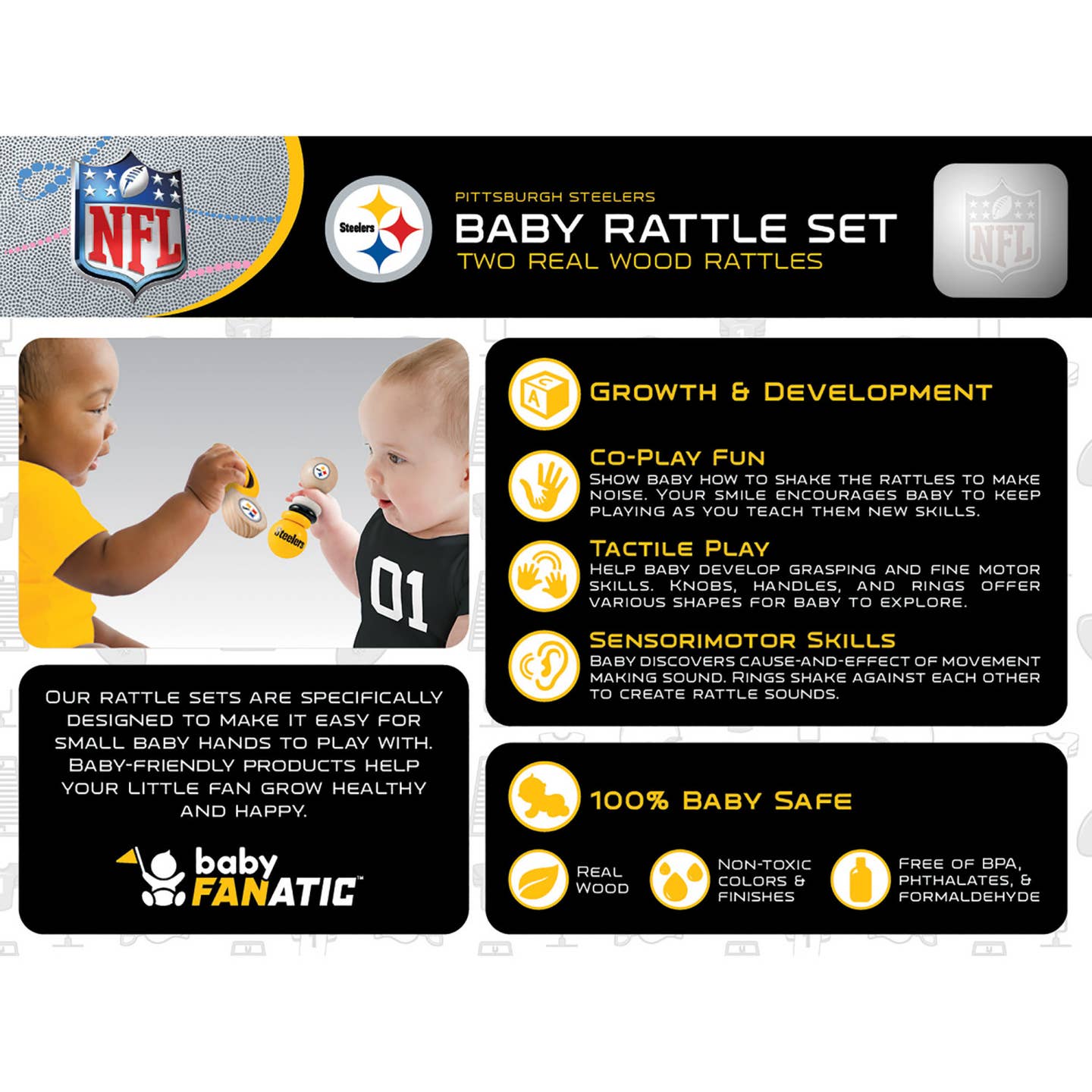 Masterpiece Puzzles Pittsburgh Steelers - Baby Rattles 2-Pack