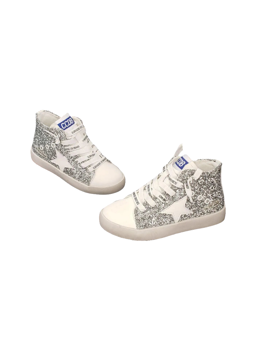 Silver HI Top Glitter Star Sneakers