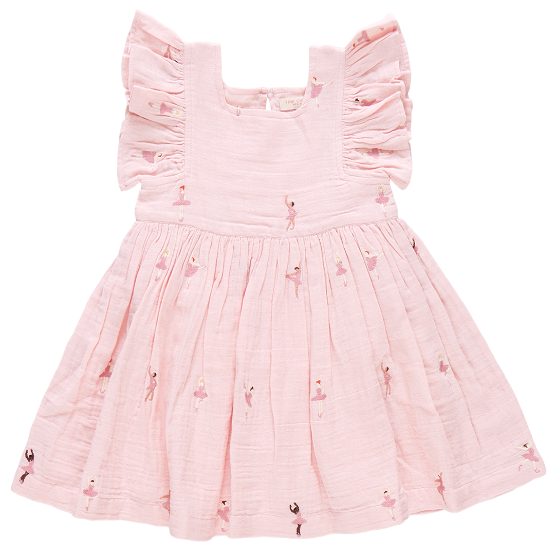 Pink Chicken Girls Elsie Dress - Ballerina Embroidery Front