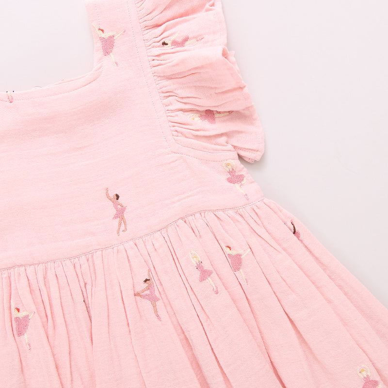 Pink Chicken Girls Elsie Dress - Ballerina Embroidery Details