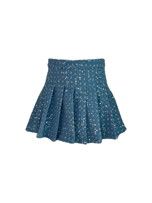 Dark Denim Sparkle Pleated Skirt