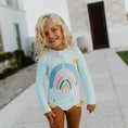 Load image into Gallery viewer, Model Wearing Oopsie Daisy Kids Mint Rainbow Zip Rash Guard One Piece Swimsuit
