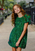 Load image into Gallery viewer, Emerald Shimmer Party Dress
