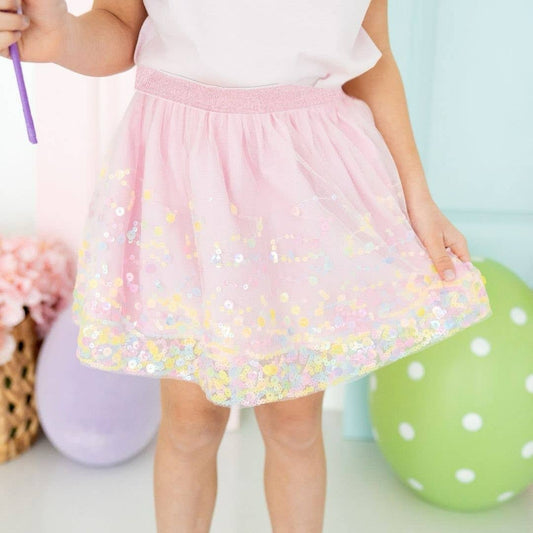 Model Wearing Sweet Wink Pastel Confetti Tutu - Girls Clothes - Spring 2025 Clothing