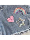 Load image into Gallery viewer, Heart & Rainbow Denim Shorts
