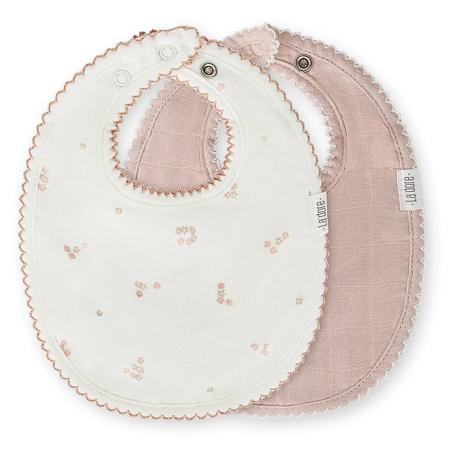 Adora baby gifts, Muslin baby bibs, soft cotton teething bibs for infant drips, drools, and feedings, waterproof, fit for newborn baby, 2-pack, mini flower blush