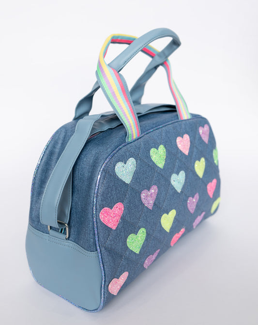 Heart Quilted Denim Duffle