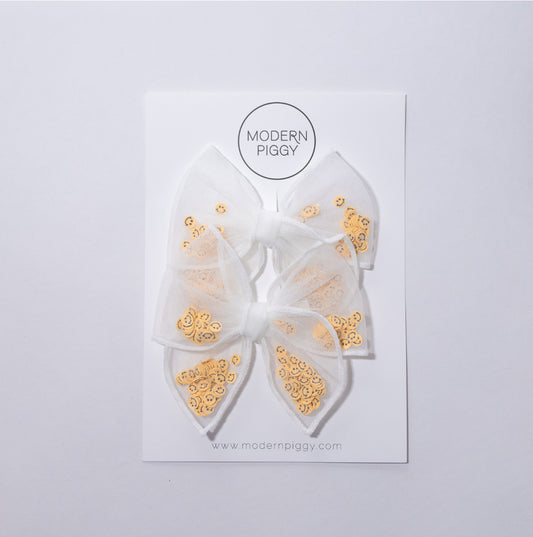 Smiley Face Shaker Bow Pigtail Set