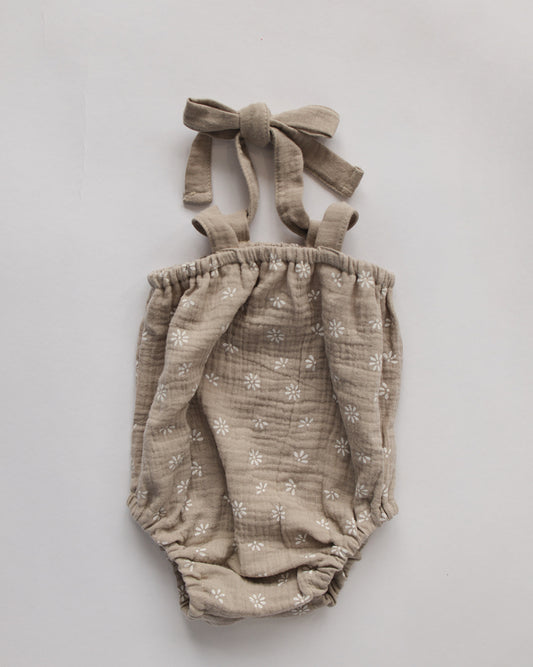 Brown Daisy Muslin Romper