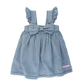 Load image into Gallery viewer, Rufflebutts & Ruggedbutts Girls Light Wash Denim Flutter Bow Woven Dress Front
