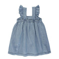 Load image into Gallery viewer, Rufflebutts & Ruggedbutts Girls Light Wash Denim Flutter Bow Woven Dress Back
