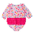 Load image into Gallery viewer, Rufflebutts + Ruggedbutts Baby Girls Be My Valentine Knit Long Sleeve Waterfall Bubble Romper Back
