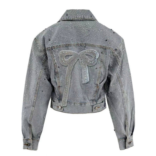 Lola and The Boys Crystal Bow Denim Jacket Back