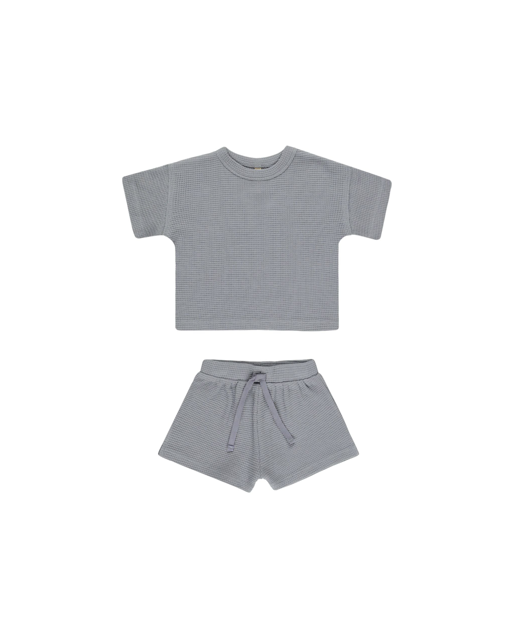 Quincy Mae Waffle Tee + Shorts Set || Blue 