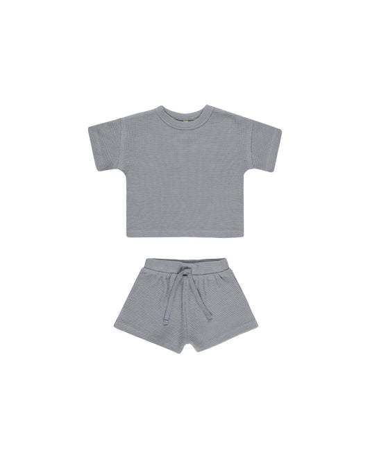 Quincy Mae Waffle Tee + Shorts Set || Blue 