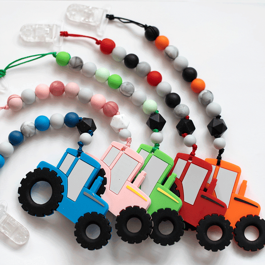 Tractor Teething Clip: Teether W/Clip